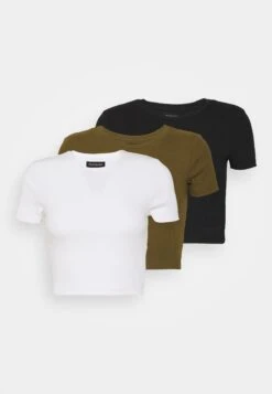 Even&Odd 3 Pack - T-Shirt Basic - Black/White/Khaki -Even&Odd 9ba667b5111748ac9a8e13152e4f3b9a
